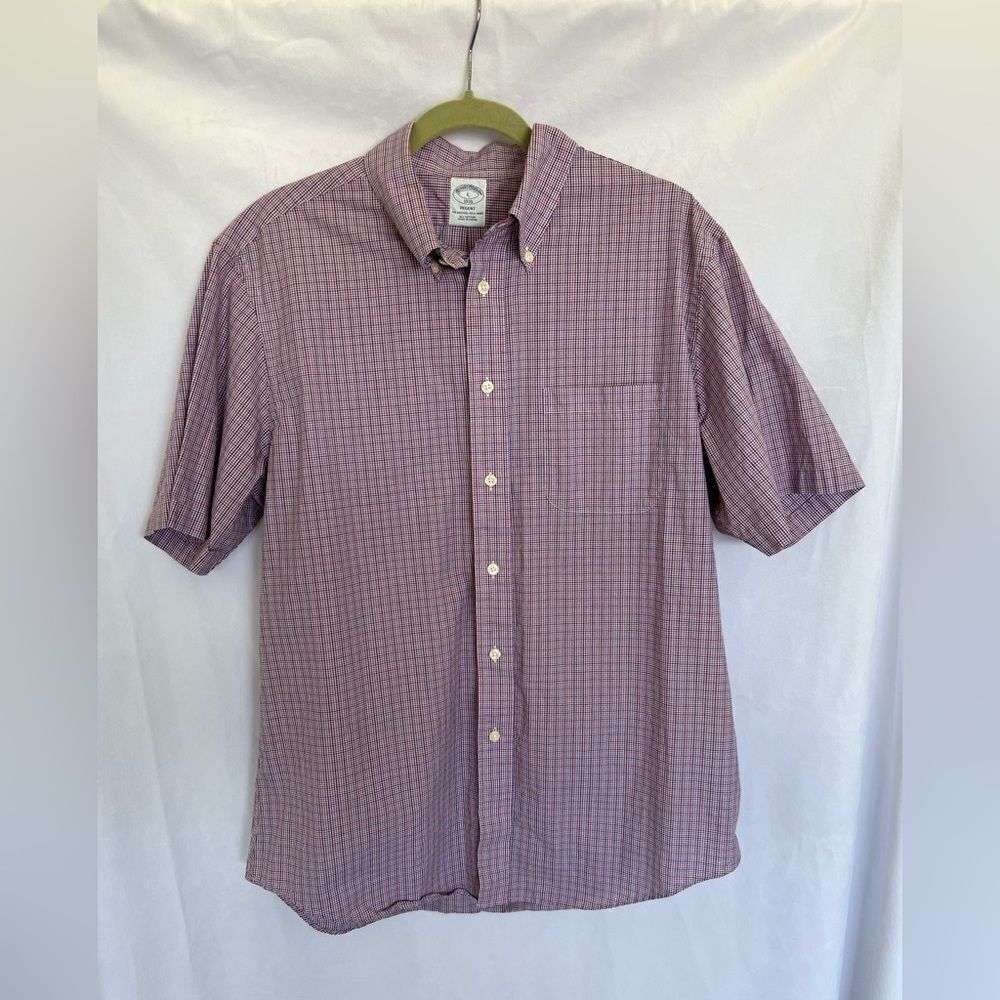 Brooks Brothers Regent Fit Button Down Short Sleeve L Blue and Red Plaid